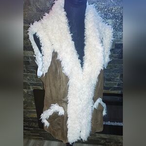 I.N.C Faux Suede Vest With Sherling Faux Fur Trim Size Large